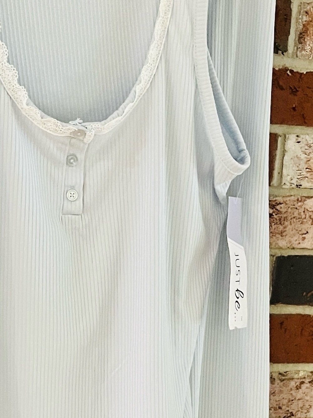JUST BE Blue Ribbed Two-Piece Sleep Set with Lace Trim M NWT - Picture 9 of 10